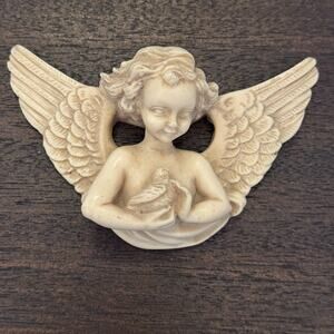 VTG Winged Angel Bust Holding Bird Old World Style Cherub Wall Decor Italian